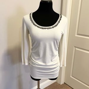 WHBM Off White Top with sequins & beads